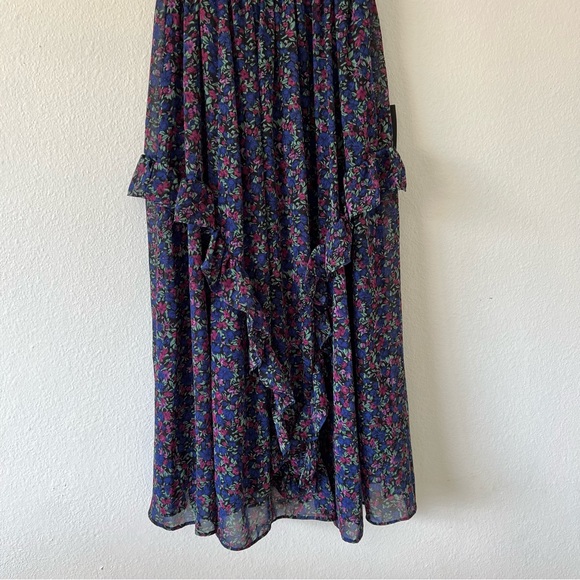Lulu’s Evalina floral ruffle smocked high neck midi dress NWT size extra small - Picture 4 of 9